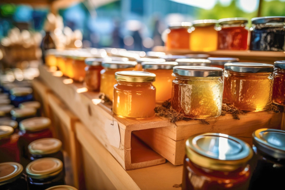 Pots de miel artisanal à l'épicerie locale du Château de la Gabelle